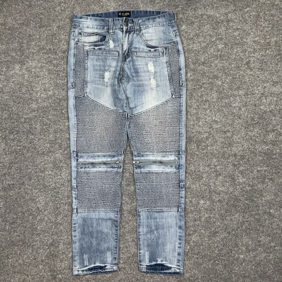 CJ BLACK Premium Jeans Mens Size 28 Blue Denim Skinny Flex Zipper Accents Moto - Picture 1 of 13